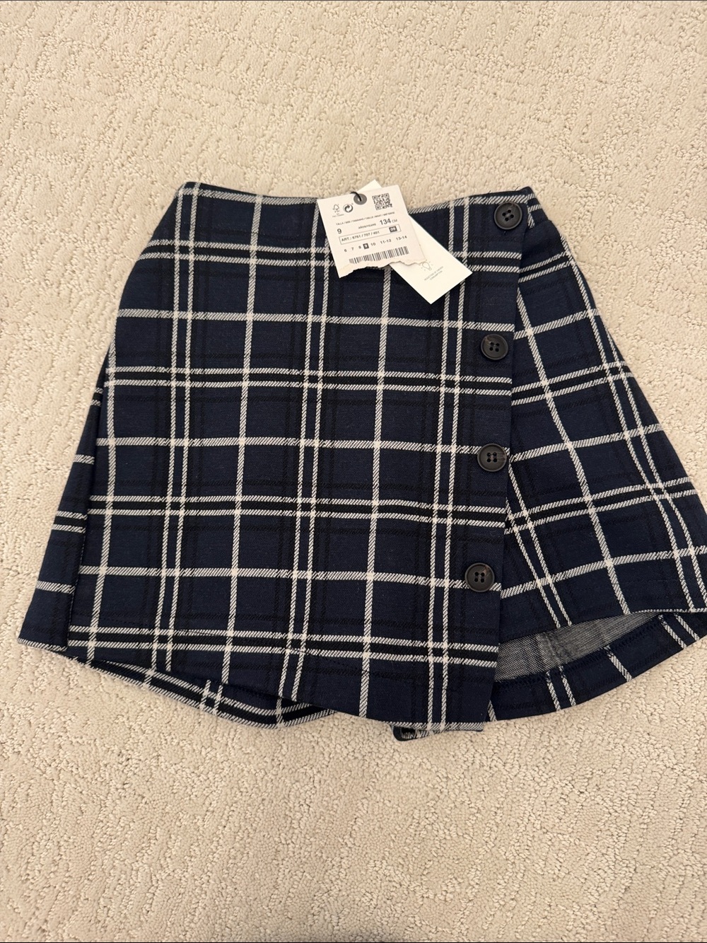 Plaid Navy Button-Detail Skort- Zara NWT
